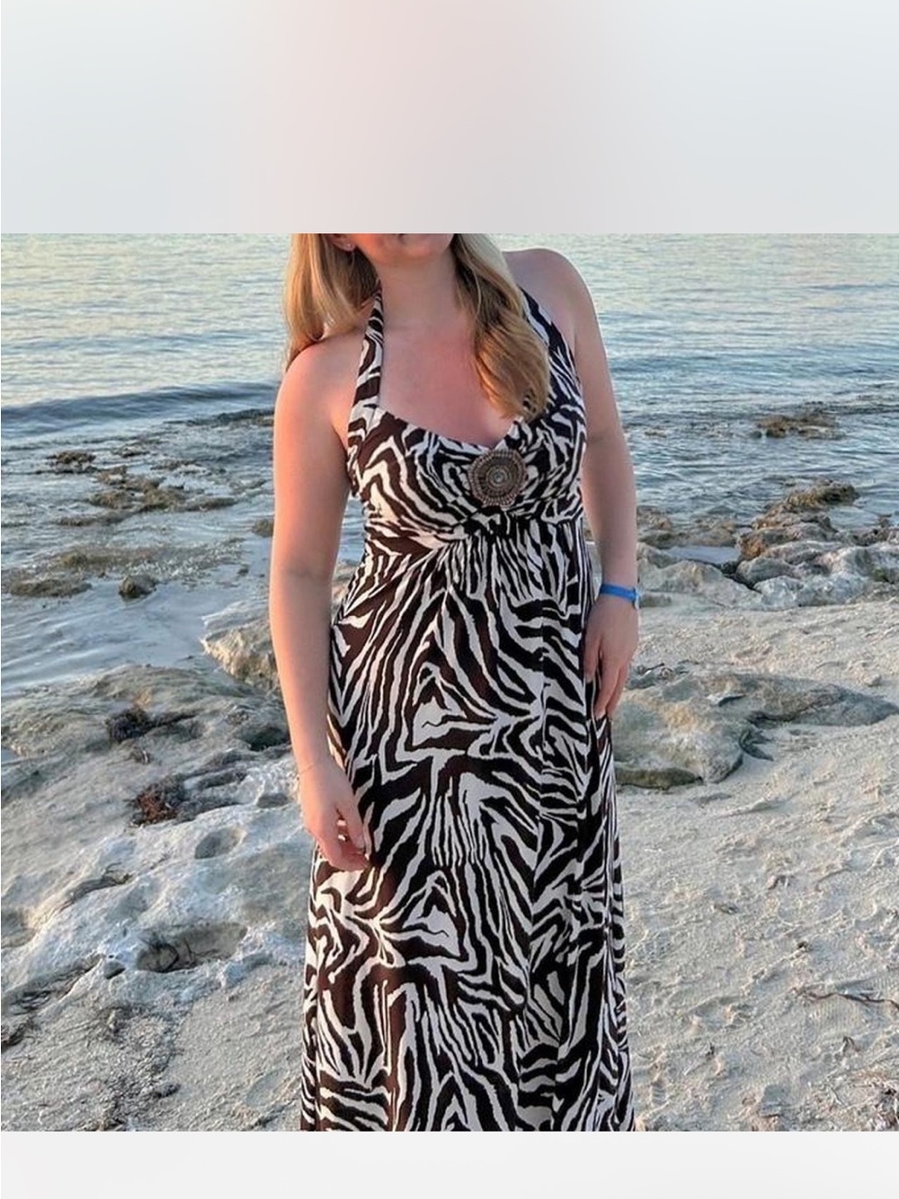 Zebra Print Halter Maxi Dress - Black & White